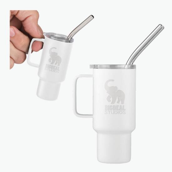 2 oz Mini Stainless Steel Tumbler With Straw