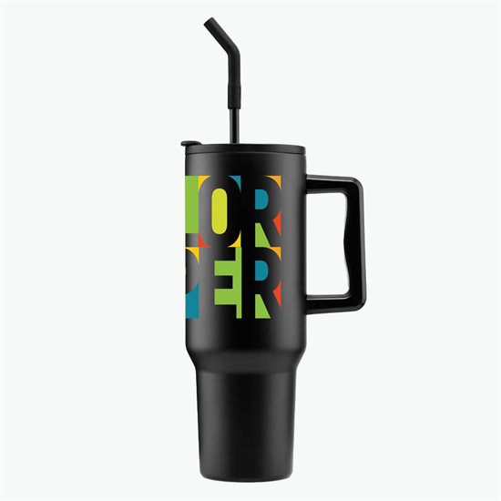 40 oz LeGrande Recycled Tumbler with Handle and Straw - Full Color