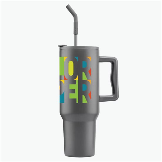 40 oz LeGrande Recycled Tumbler with Handle and Straw - Full Color