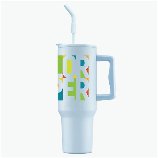 40 oz LeGrande Recycled Tumbler with Handle and Straw - Full Color
