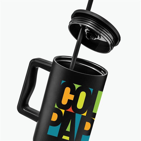40 oz LeGrande Recycled Tumbler with Handle and Straw - Full Color