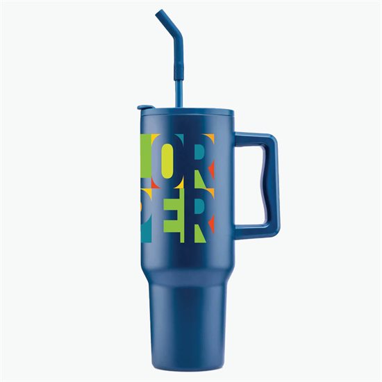 40 oz LeGrande Recycled Tumbler with Handle and Straw - Full Color