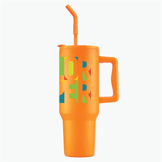 40 oz LeGrande Recycled Tumbler with Handle and Straw - Full Color