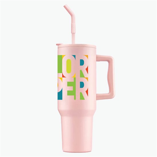 40 oz LeGrande Recycled Tumbler with Handle and Straw - Full Color