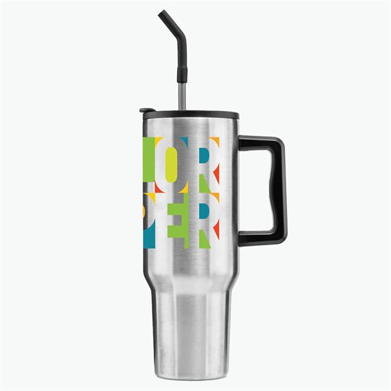 40 oz LeGrande Recycled Tumbler with Handle and Straw - Full Color