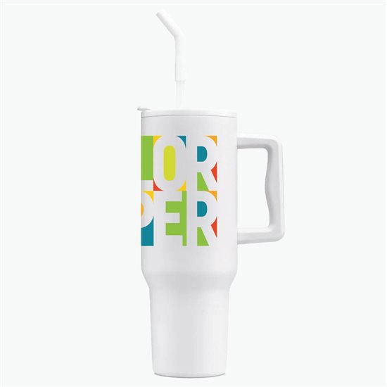 40 oz LeGrande Recycled Tumbler with Handle and Straw - Full Color