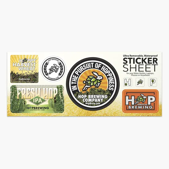 Waterproof Removable Vinyl Sticker Sheet - 3-3/4 x 9 - 8 Sticker Design