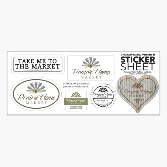 Waterproof Removable Vinyl Sticker Sheet - 3-3/4 x 9 - 6 Sticker Design