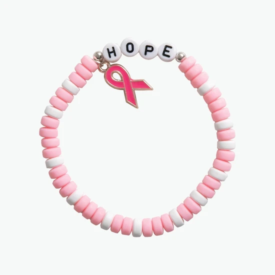 Adult Friendship Bracelet Breast Cancer Awareness Corn Beads with Ribbon Charm