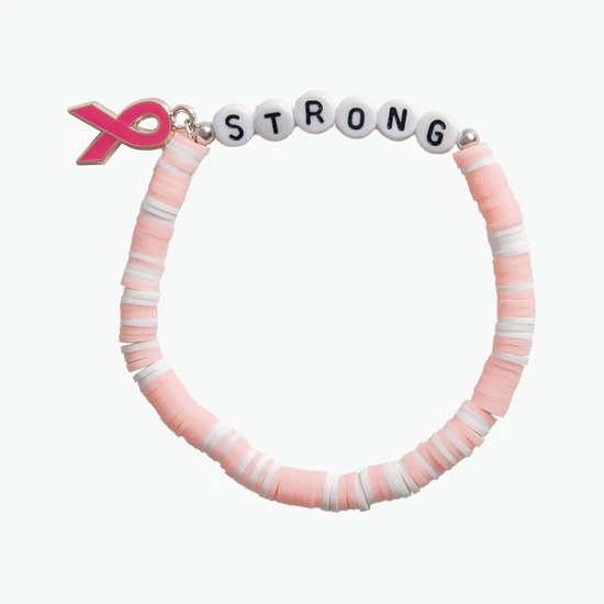 Adult Friendship Bracelet Breast Cancer Awareness Flat Beads with Ribbon Charm