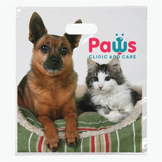 Full Color Die Cut Handle Plastic Bag - 13 1/2 x 12 x 3