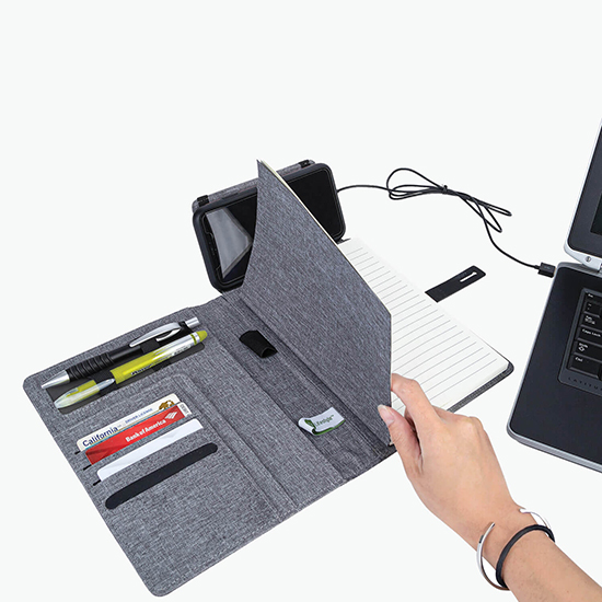 Binghamton Recycled Padfolio with Wireless Phone Charger