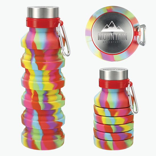 Tie-Dye Zigoo Silicone Collapsible Bottle - 18oz - Engraved