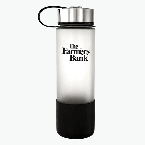 22 oz Frosted Glass Grip Bottle with Metal Lanyard Lid