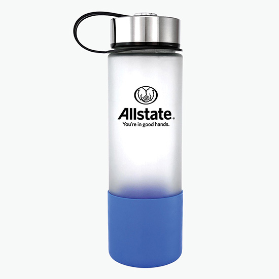 22 oz Frosted Glass Grip Bottle with Metal Lanyard Lid