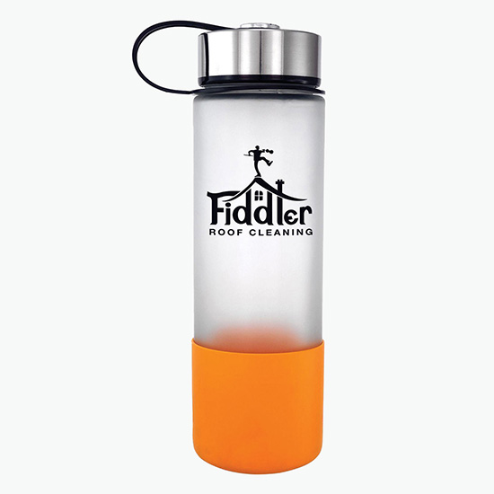 22 oz Frosted Glass Grip Bottle with Metal Lanyard Lid