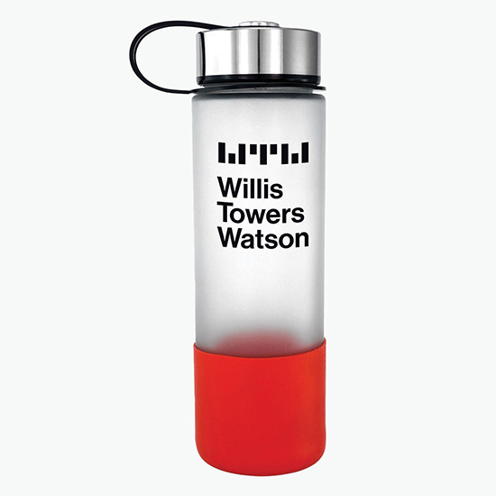 22 oz Frosted Glass Grip Bottle with Metal Lanyard Lid
