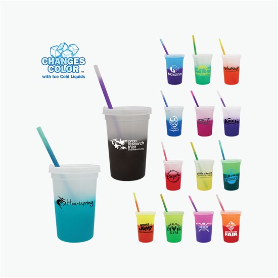 22 oz Mood Color Change Stadium Cup with Lid and Straw - 24-Hour Production