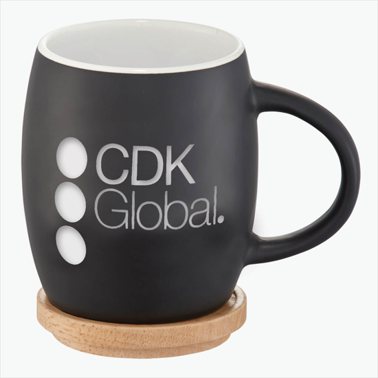 15 oz Hearth Ceramic Mug with Wood Lid/Coaster - Engraved