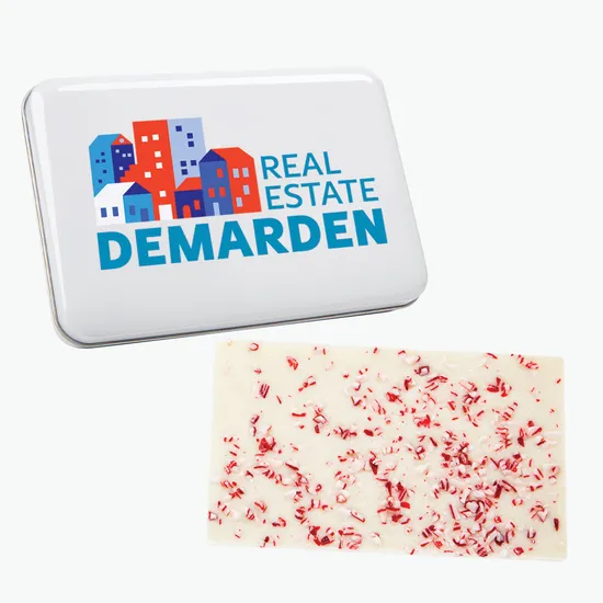 Custom Tin with Choice of Flavored Chocolate Bark - Full Color