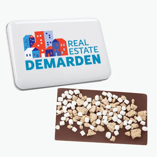 Custom Tin with Choice of Flavored Chocolate Bark - Full Color