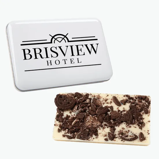 Custom Tin with Choice of Flavored Chocolate Bark