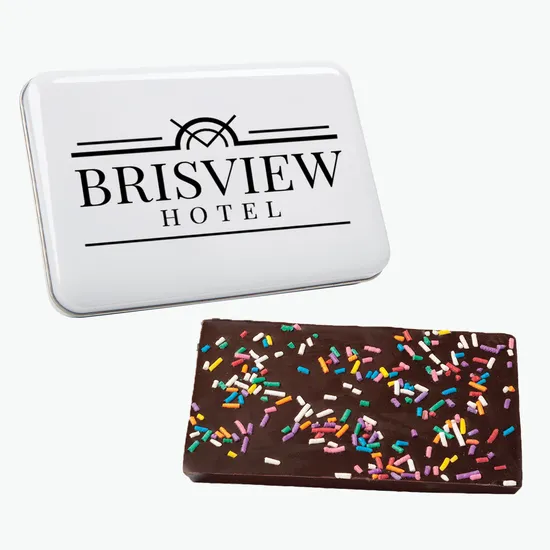Custom Tin with Choice of Flavored Chocolate Bark