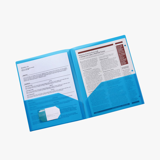 Translucent Twin Pocket Folder w/Business Card Slots Vivid Color - Blank
