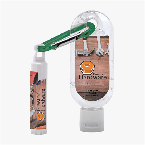 Sanitizer and SPF 15 Lip Balm on Carabiner - Full Color