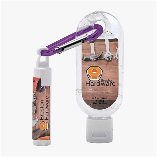 Sanitizer and SPF 15 Lip Balm on Carabiner - Full Color