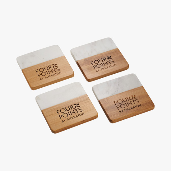 Marble and Bamboo Coaster Set - 24-Hour Production