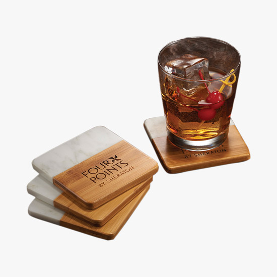 Marble and Bamboo Coaster Set - 24-Hour Production