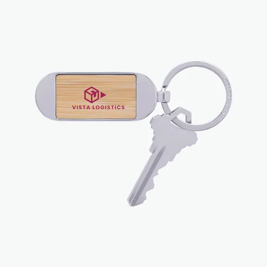 Bamboo and Metal Oval Keychain - 24-Hour Production
