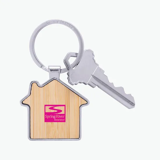 Bamboo and Metal House Keychain