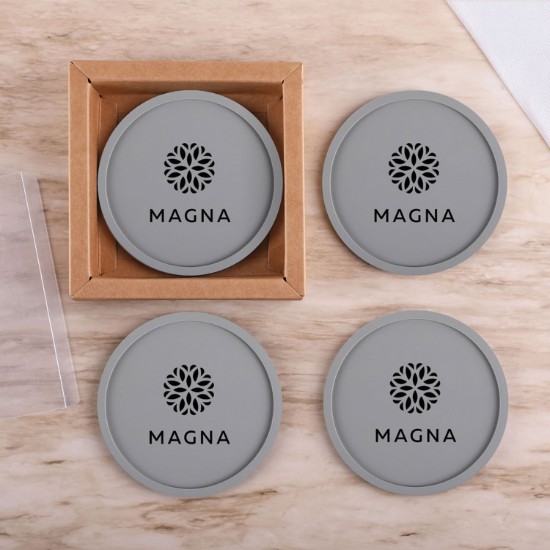 Grippy Round Silicone Coaster Set in Box - Set of 4