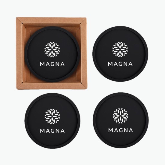 Grippy Round Silicone Coaster Set in Box - Set of 4