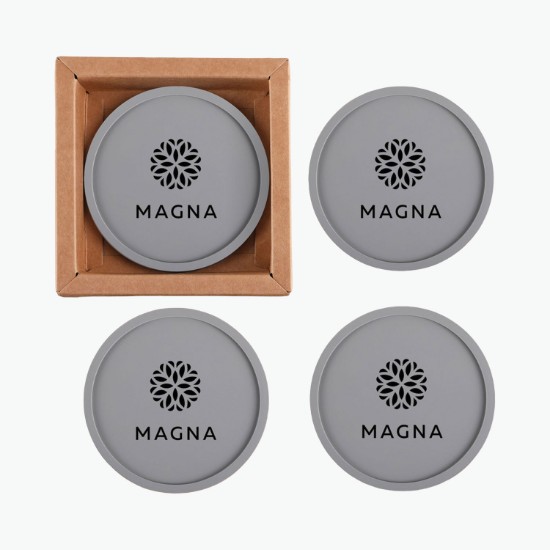 Grippy Round Silicone Coaster Set in Box - Set of 4