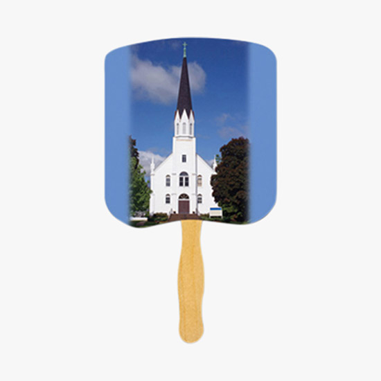 Glued Religious Hand Fan on Stick