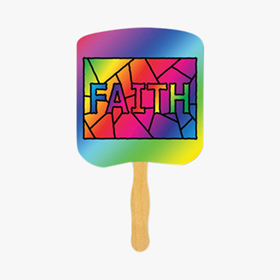 Glued Religious Hand Fan on Stick