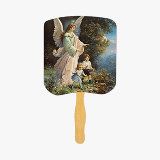Glued Religious Hand Fan on Stick