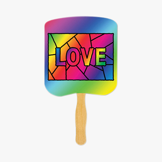 Glued Religious Hand Fan on Stick