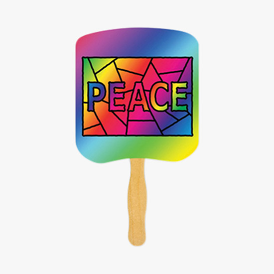 Glued Religious Hand Fan on Stick