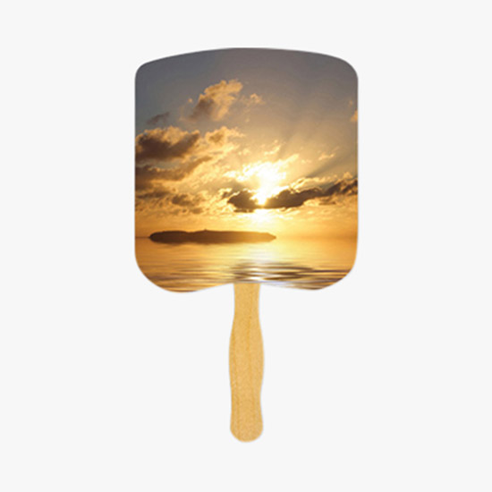 Glued Religious Hand Fan on Stick