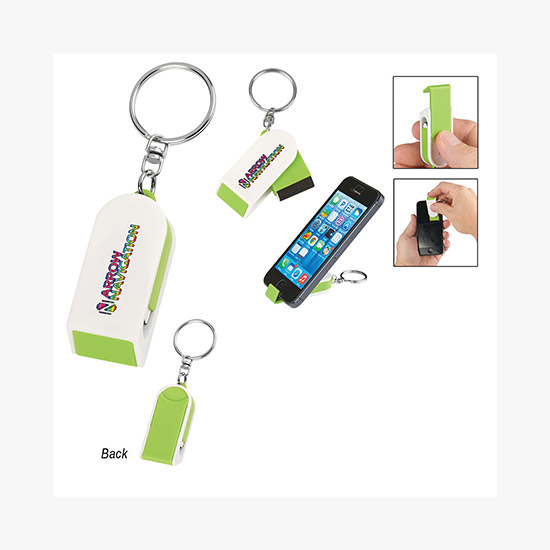 Full Color Phone Stand and Screen Cleaner Combo Keychain