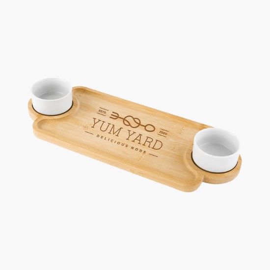 Bamboo Serving Tray with Porcelain Bowls