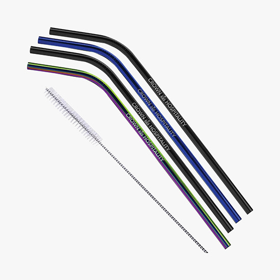 Bent Stainless Steel Colored Straw Set - 4 Straws - Clearance