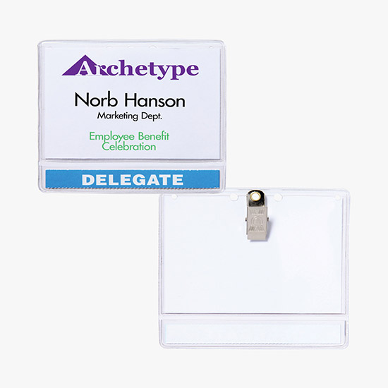 2 1/2 x 4 Standard Slip-In Title Badge Holders - Pin Attachment
