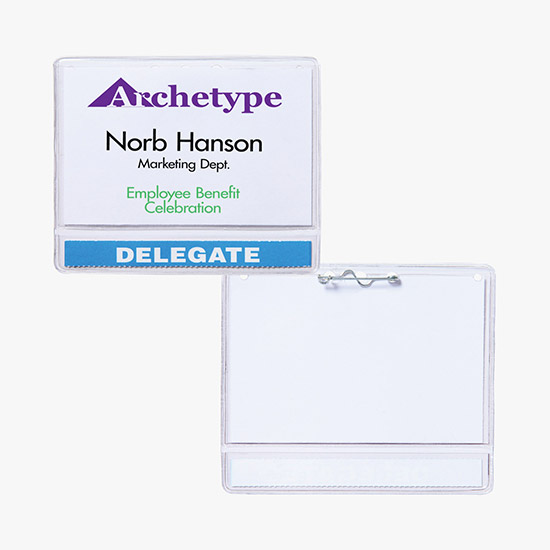 2 1/2 x 4 Standard Slip-In Title Badge Holders - Pin Attachment