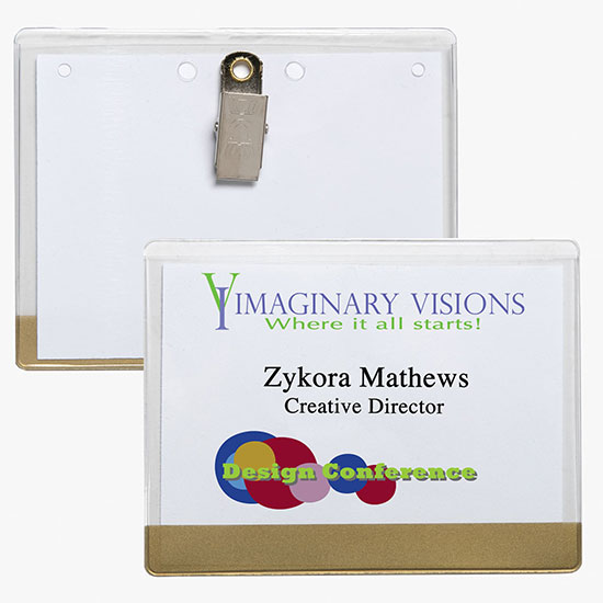 3 x 4 Stock Pre-Printed Badge Holders - Clip Attachment