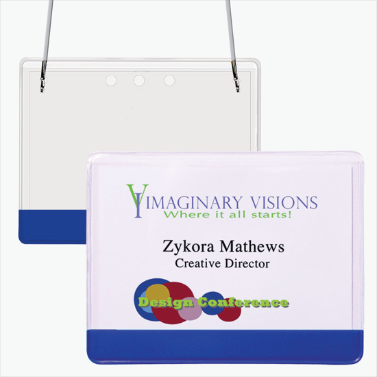 3 x 4 Stock Pre-Printed Badge Holders - Neck Cord Attachment